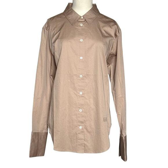 FRAME The Standard Long Sleeve Button Down Shirt In Cafe Au Lait Tan Small - Picture 2 of 9